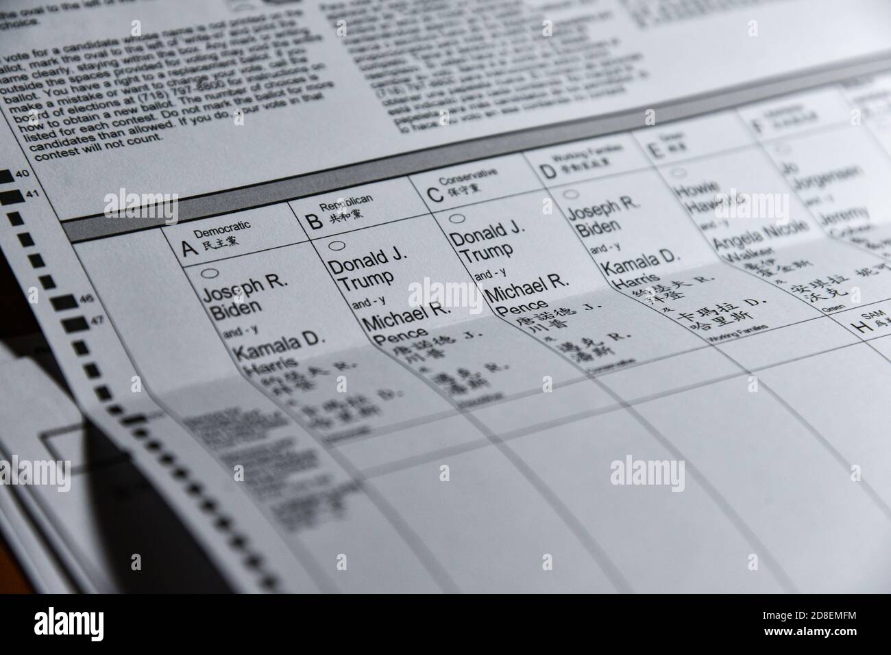 Uno scrutinio degli assenti in una sede di voto iniziale per le elezioni presidenziali del 2020 il 28 ottobre 2020 al Barclays Center nel Brooklyn borou Foto Stock