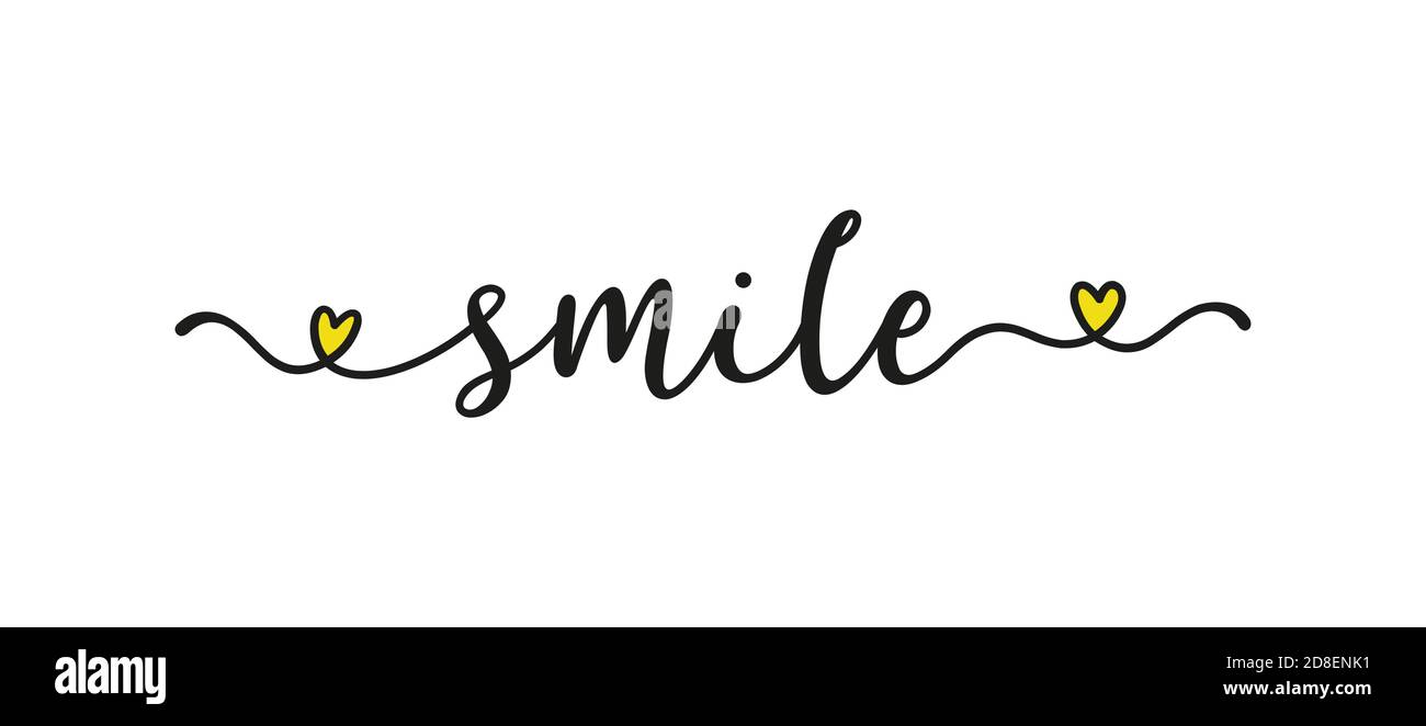 Citazione DEL SORRISO disegnata a mano come banner. Lettere per poster, etichetta, adesivo, volantino, intestazione, scheda, annuncio, annuncio. Illustrazione Vettoriale