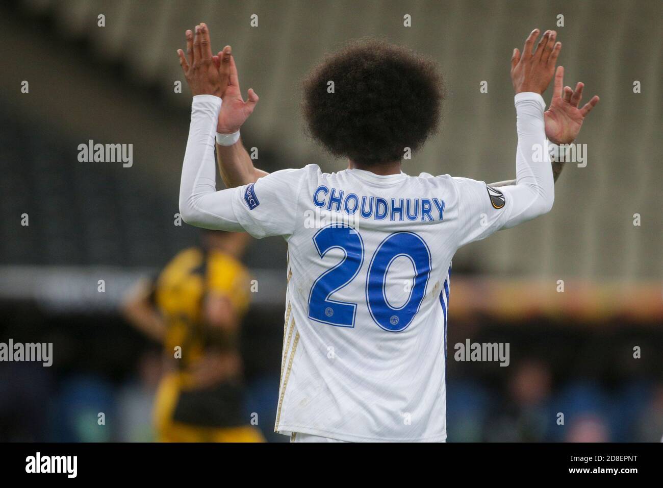 ATENE, GRECIA - OTTOBRE 29: Hamza Choudhury di Leicester City celebra il suo obiettivo, secondo per la sua squadra, durante la partita di scena UEFA Europa League Group G tra AEK Atene e Leicester City allo Stadio Olimpico di Atene il 29 ottobre 2020 ad Atene, Grecia. (Foto di MB Media) Foto Stock