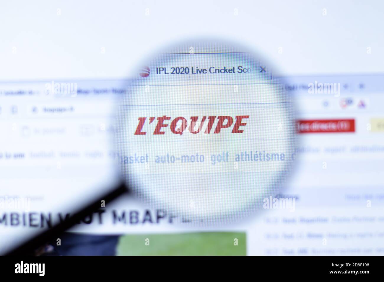 New York, USA - 29 settembre 2020: Sito web aziendale Lequipe lequipe.fr con logo primo piano, editoriale illustrativo Foto Stock