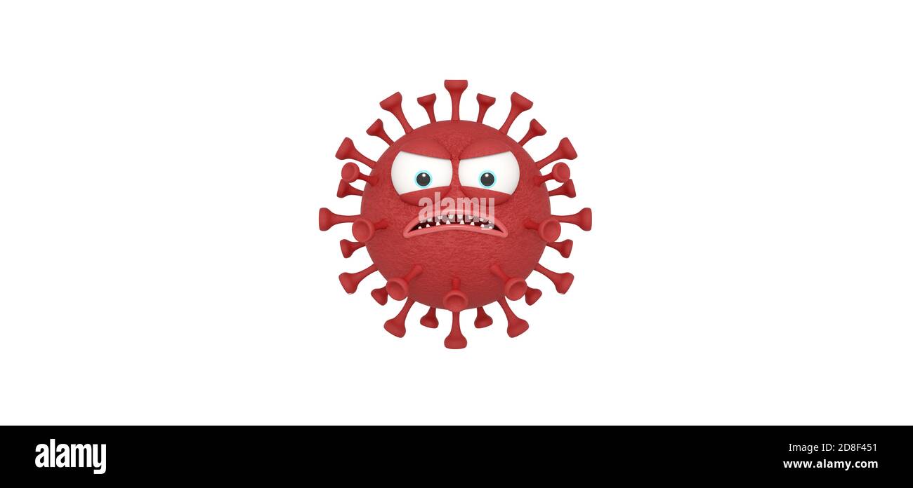 MAD Funny Virus Cartoon carattere isolato su bianco 3d Render illustrazione 3d Foto Stock