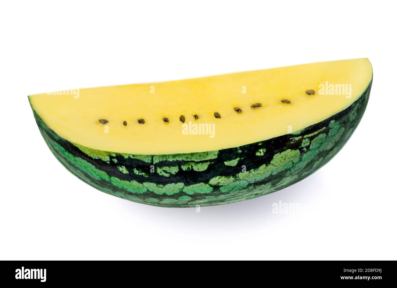 Frutta di cocomero. Fetta di anguria gialla isolata su sfondo bianco. Foto Stock