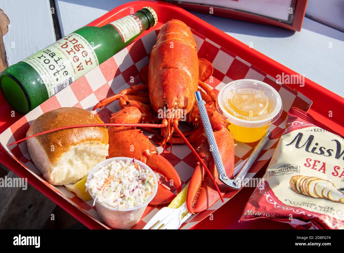 Aragosta intera, McLoons Lobster Shack, South Thomaston, Maine, Stati Uniti Foto Stock