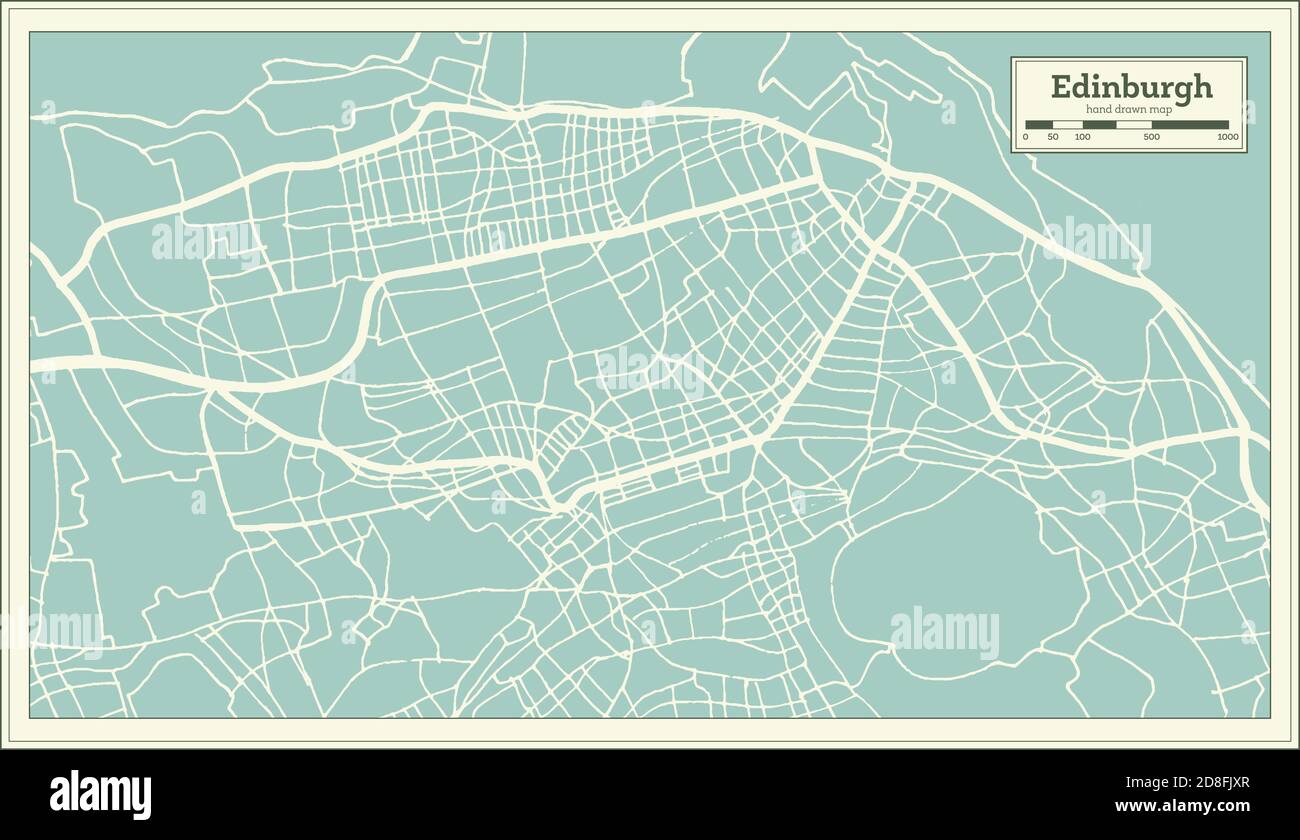 Edimburgo Gran Bretagna (Regno Unito) Mappa della città in stile retro. Mappa di contorno. Illustrazione vettoriale. Illustrazione Vettoriale