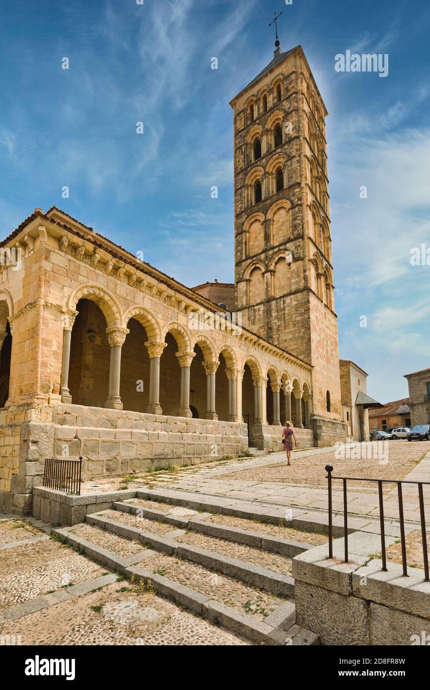 Chiesa di Santo Stefano, Iglesia de San Esteban, Segovia, Provincia di Segovia, Castiglia e Leon, Spagna. La chiesa romanica 12 ° secolo è noto per esso Foto Stock