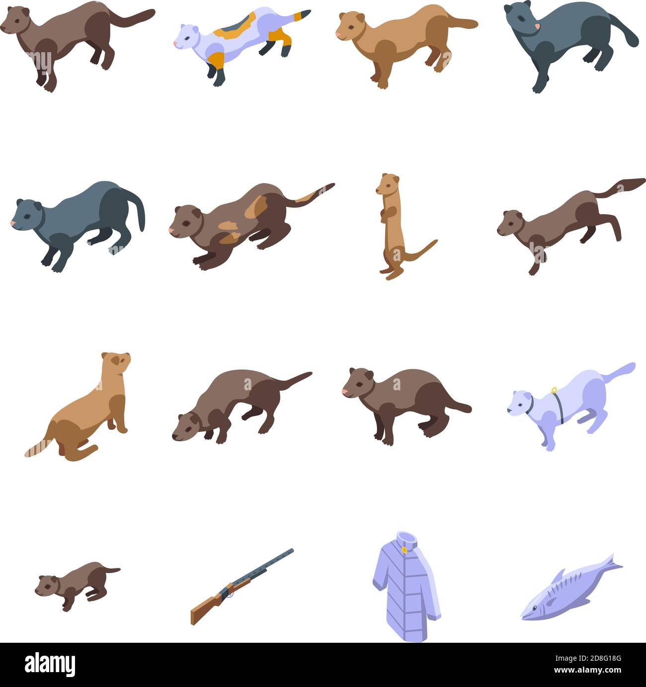 Set di icone mink. Insieme isometrico di icone vettoriali mink per il web design isolato su sfondo bianco Illustrazione Vettoriale