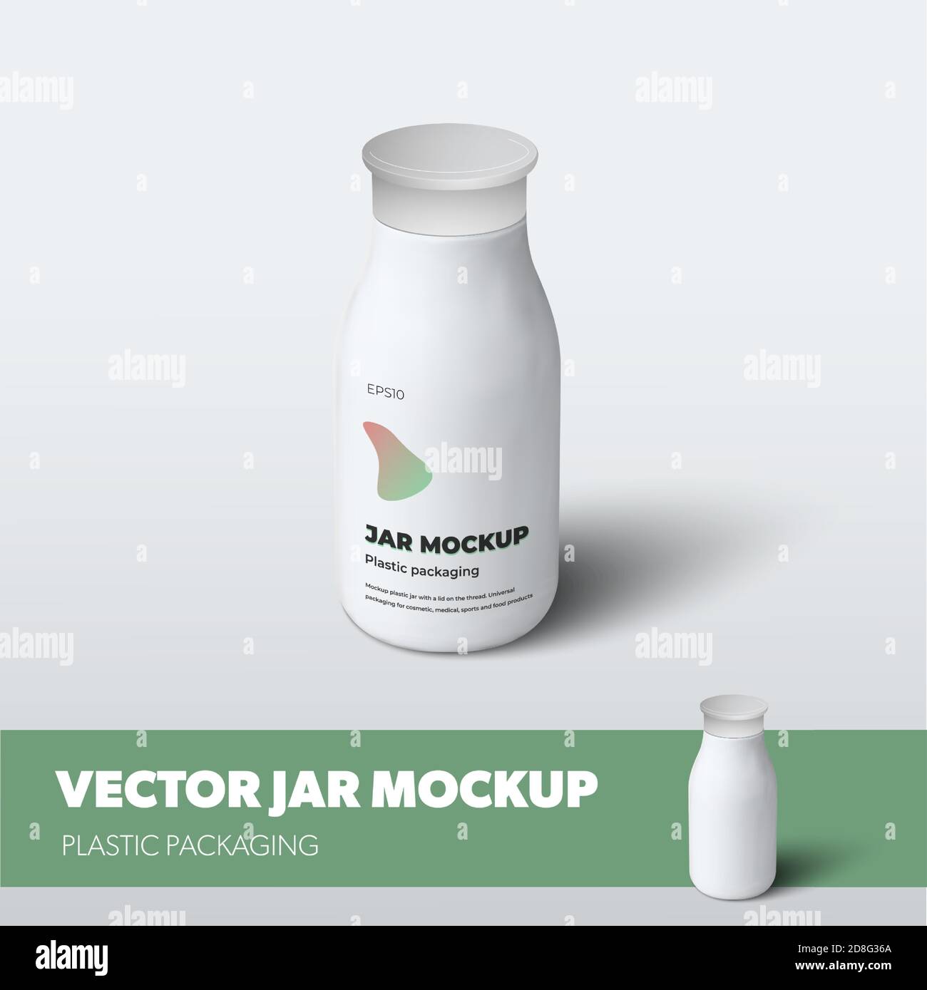 Vaso vettoriale mockup con tappo a vite, per additivi, isolato su sfondo con ombre realistiche. Dima bottiglia per lozione, yogurt, design presentati Illustrazione Vettoriale