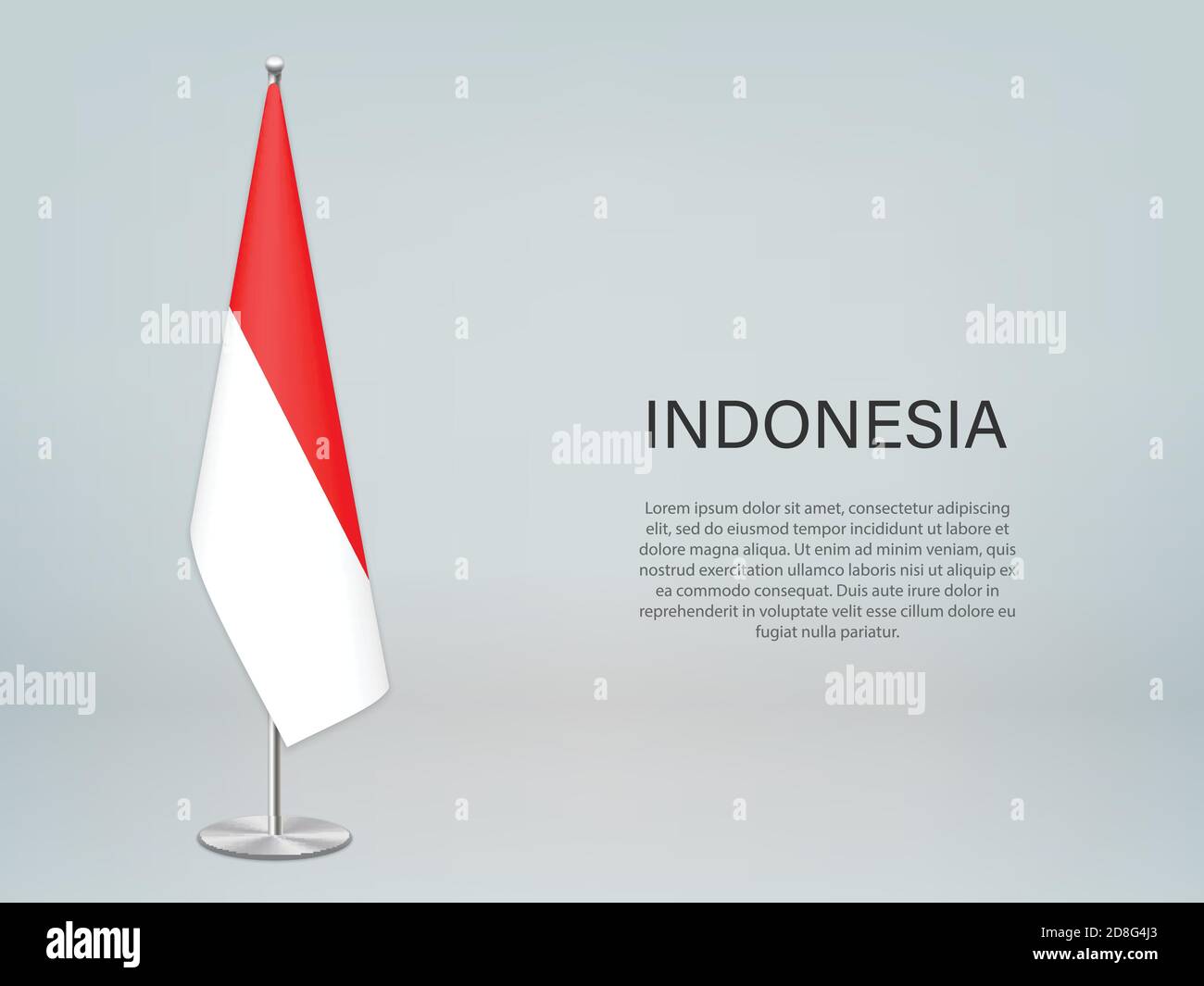 Bandiera indonesiana appesa in stand. Modello per banner conferenza politica Illustrazione Vettoriale