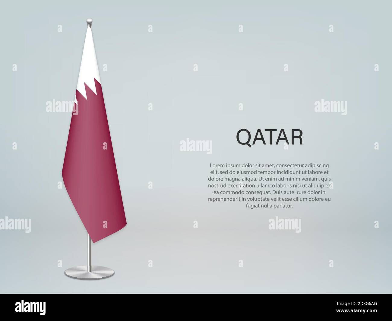 Bandiera Qatar appesa in stand. Modello per banner conferenza Illustrazione Vettoriale