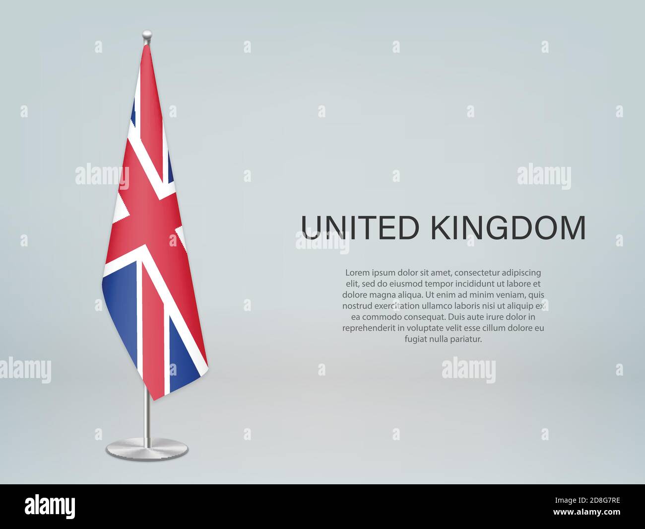 Bandiera del Regno Unito appesa allo stand. Modello per divieto di conferenza Illustrazione Vettoriale