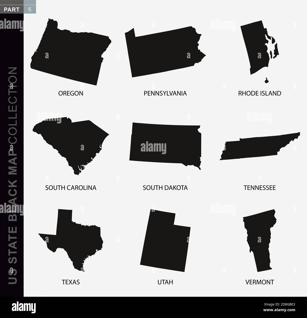 Mappa nera degli stati Uniti, mappe di contorno nere. RACCOLTA di mappe degli Stati UNITI parte 5. Illustrazione Vettoriale