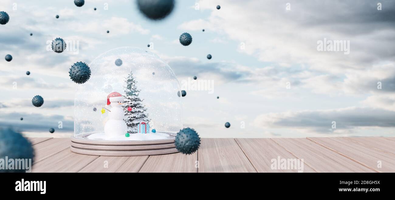 Periodo di quarantena del virus pandemico per le vacanze invernali e invernali. concetto di illustrazione 3d rendering Foto Stock
