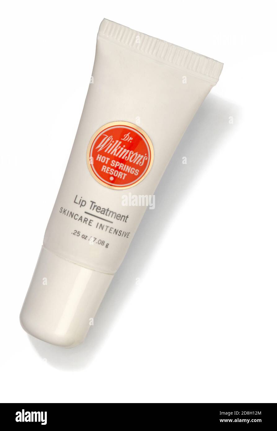 Piccolo tubo del trattamento del labbro del Dr. Wilkinson fotografato su uno sfondo bianco Foto Stock