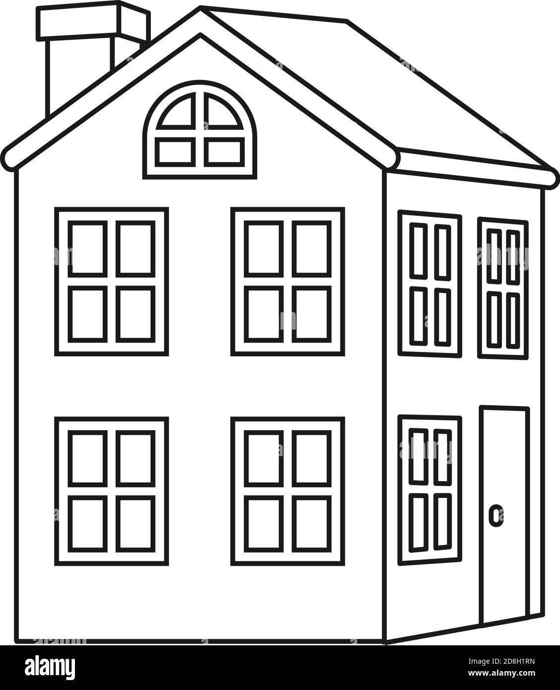 Linea art bianco e nero casa cittadina a 2 piani Illustrazione Vettoriale