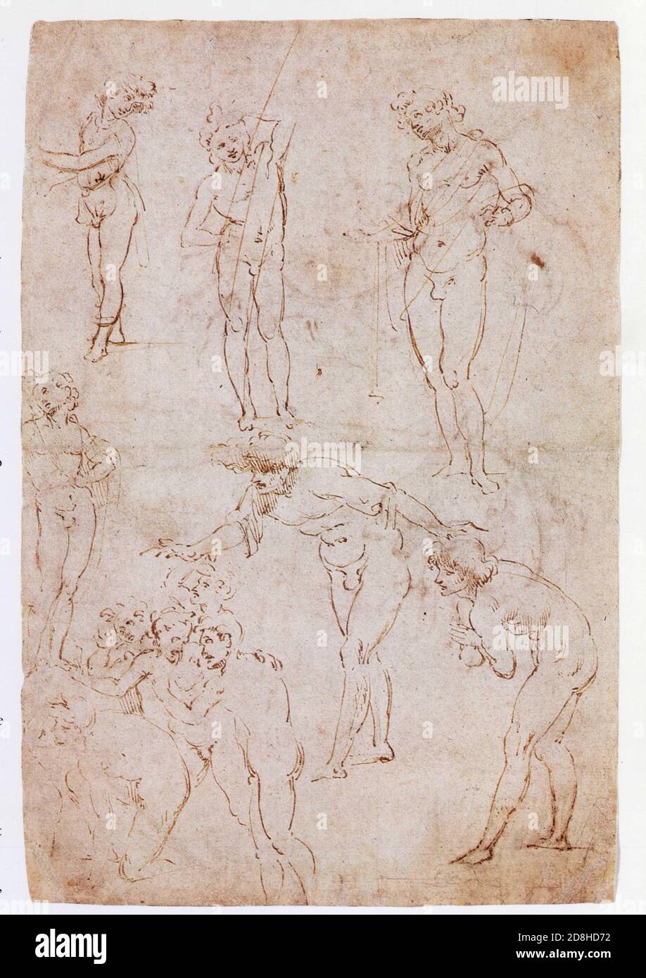 Leonardo da Vinci. Studi di figura per l'adorazione dei Magi. 1481-1482. Penna e inchiostro Foto Stock