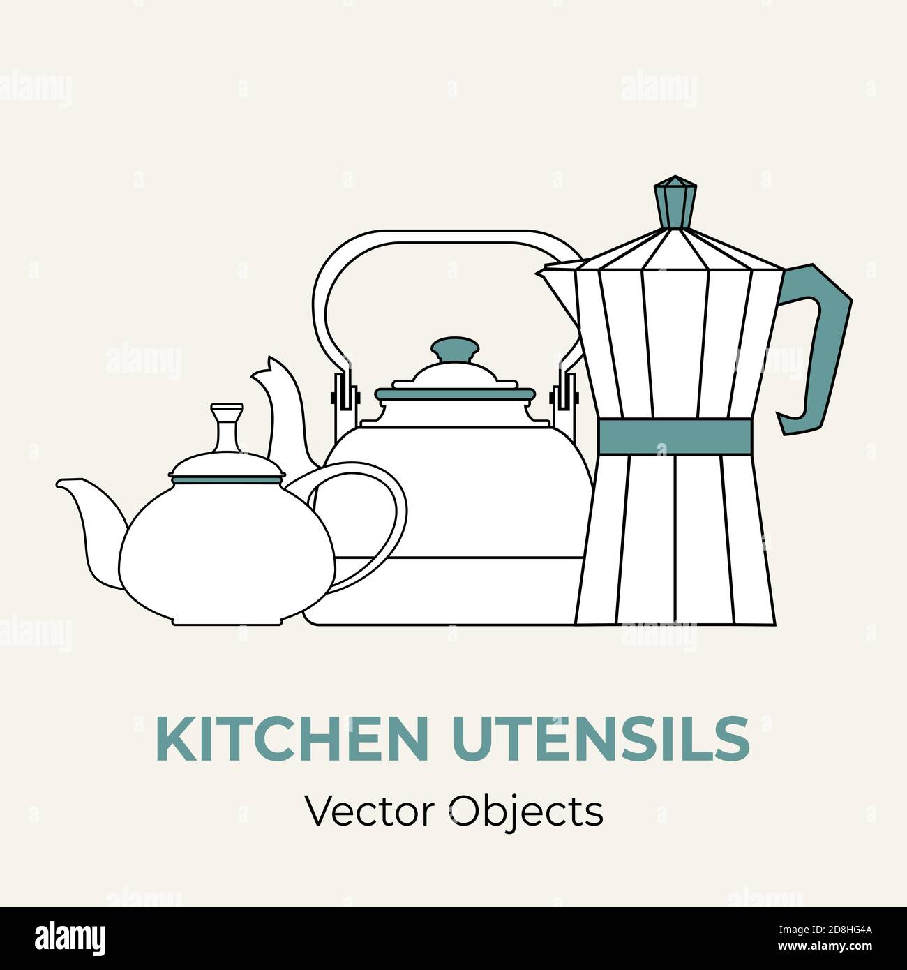 Bevanda caffè tè concetto vettore isolato. Bollitore per tè moka pot macchina per caffè forma semplice. Logo dell'illustrazione della linea Illustrazione Vettoriale