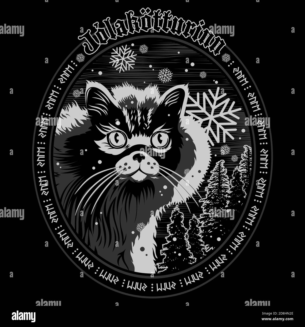 Il gatto di Natale dell'Islanda - il gatto di Yule - Jolakotturinn, carattere mitologico islandese. Design natalizio Immagine e Vettoriale - Alamy