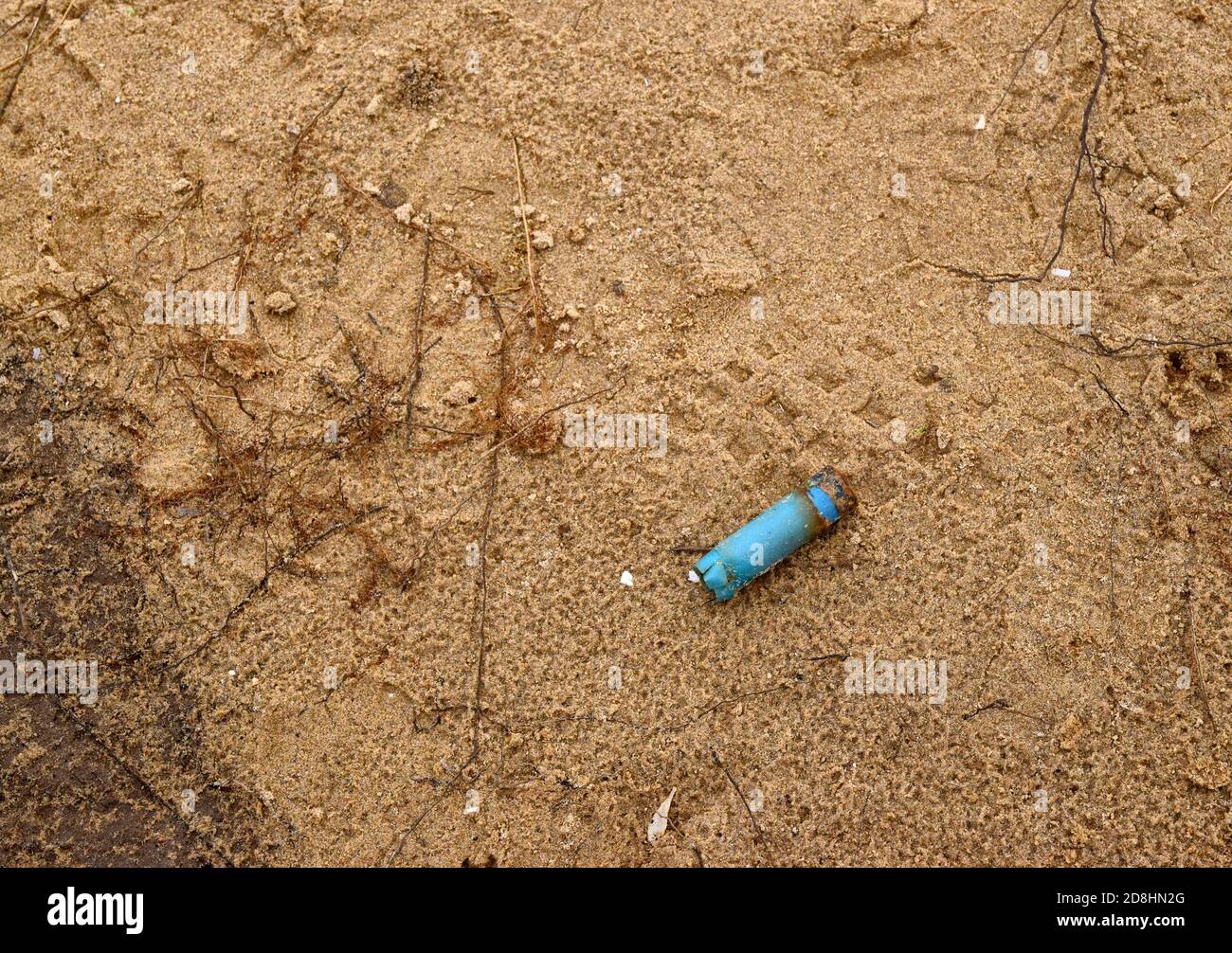 usato, shotgun vuota conchiglia sulla spiaggia, norfolk, inghilterra, regno unito Foto Stock