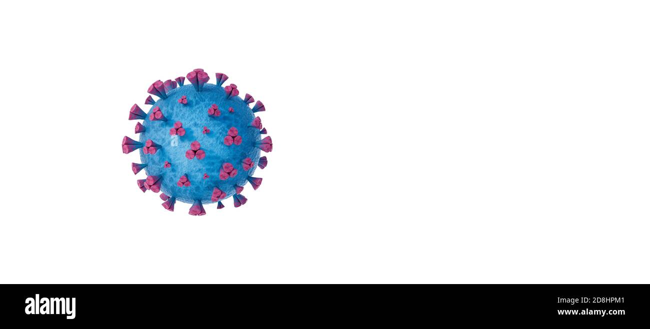 Virus isolato su bianco con spazio di copia, Microbiologia e Virology Concept 3d Render illustrazione 3d Foto Stock
