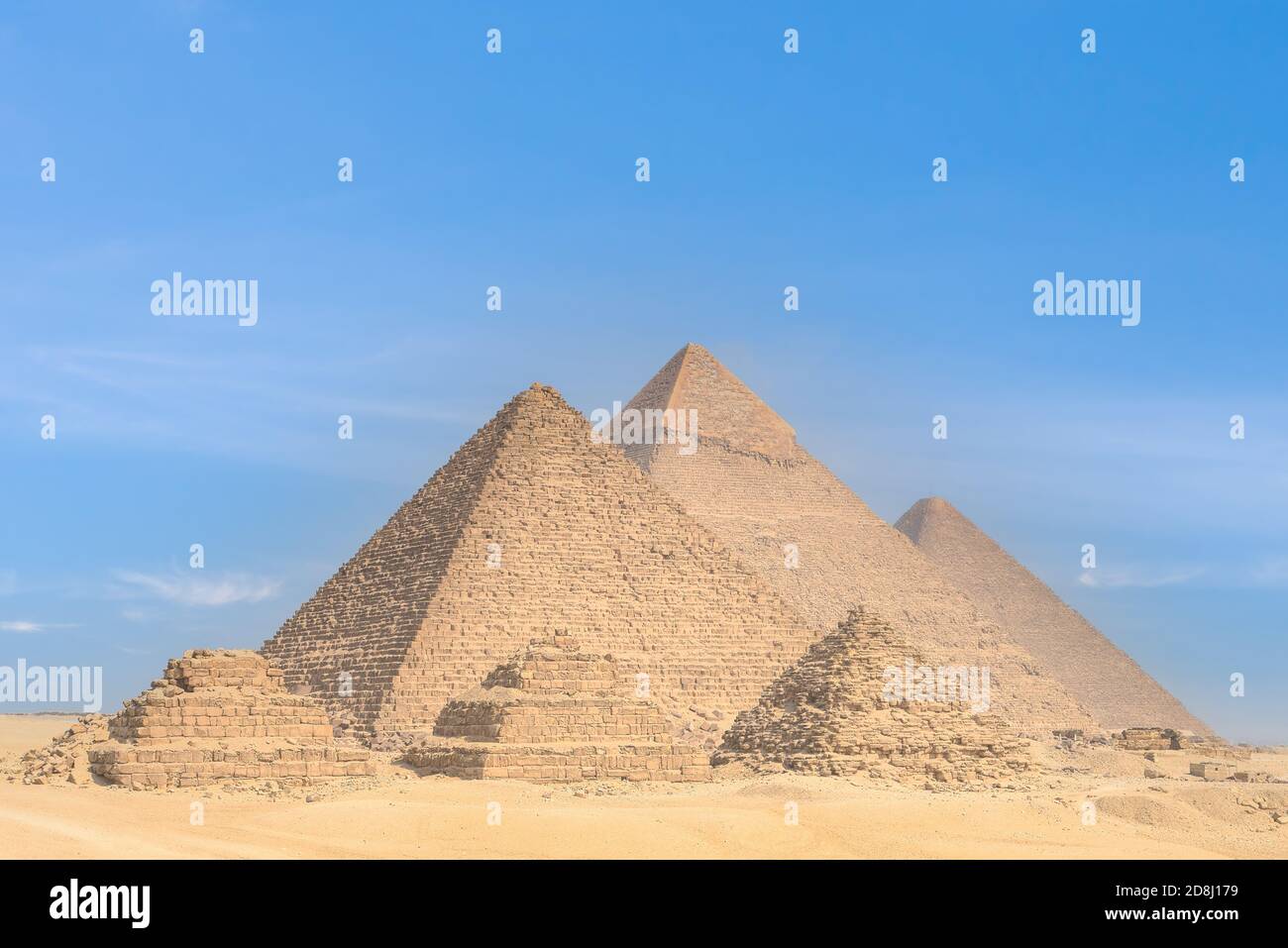 Le piramidi di Khafre e Khufu, la necropoli di Giza (Patrimonio dell'Umanità dell'UNESCO, 1979), Egitto. Civiltà egiziana, Antico Regno, Dinastia IV Foto Stock