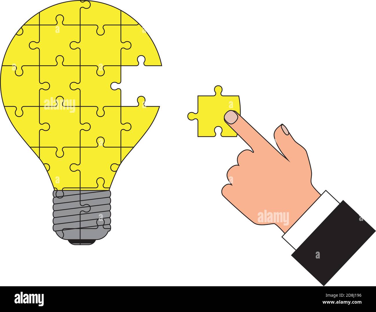 Una mano che mette insieme un puzzle lampadina. Concetto di idea. Illustrazione vettoriale. Illustrazione Vettoriale