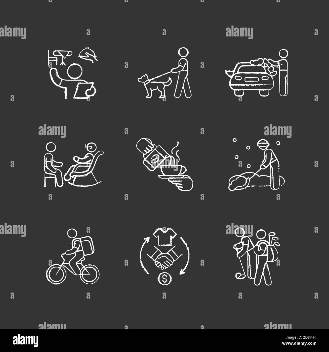 Opportunità di lavoro gesso icone bianche su sfondo nero Illustrazione Vettoriale