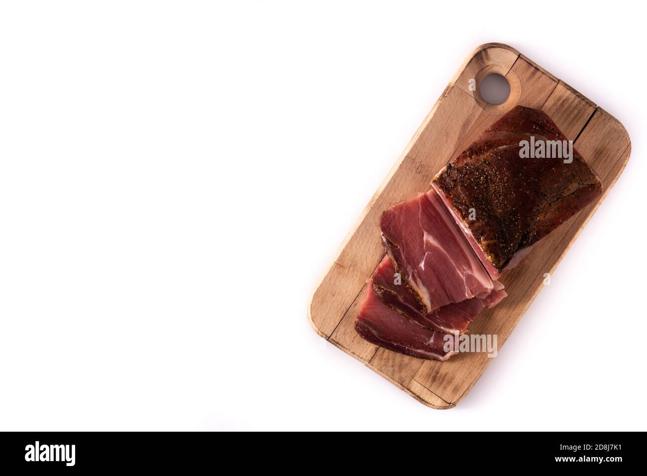 Carne secca e affumicata isolata su fondo bianco Foto Stock