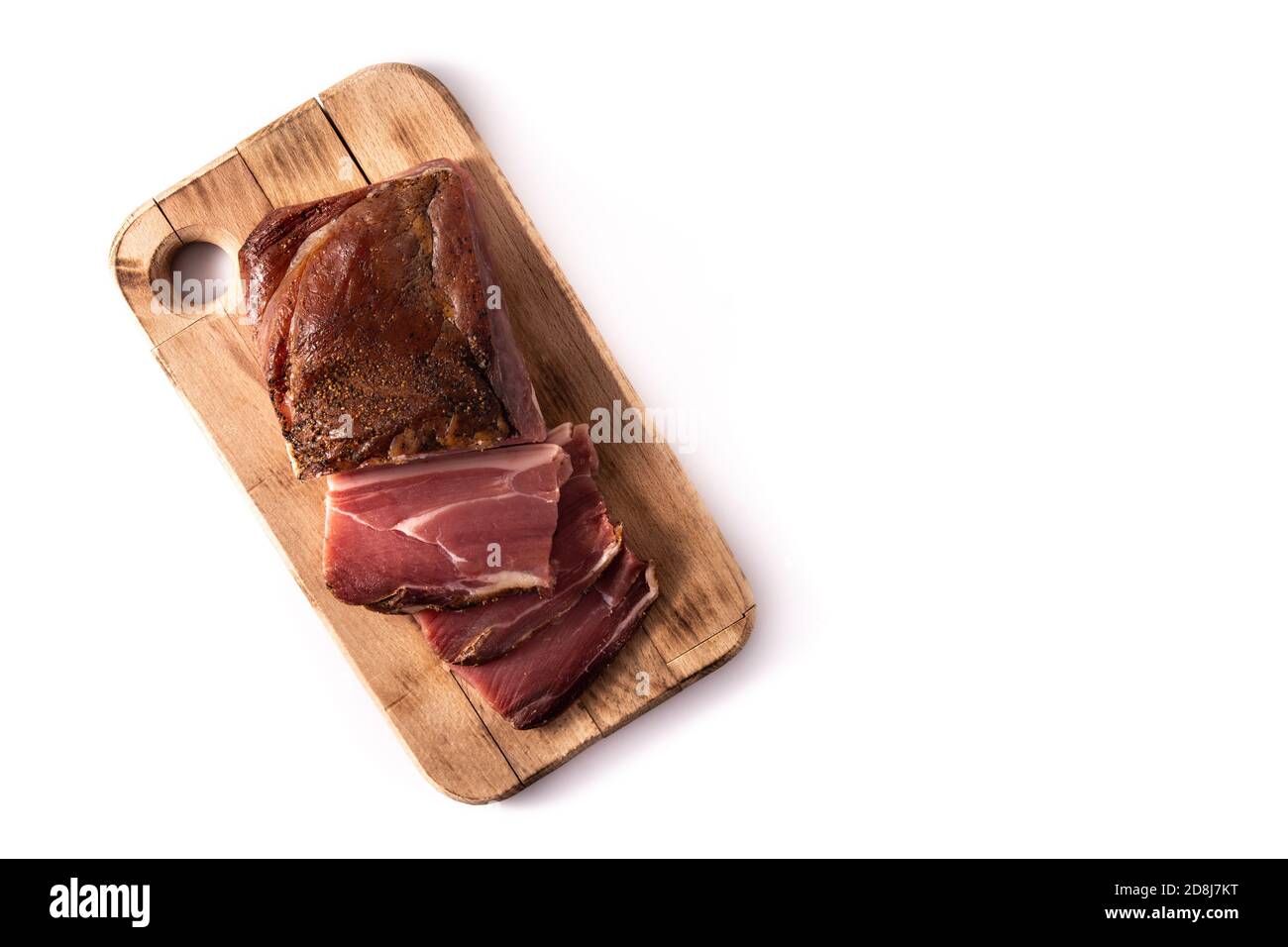 Carne secca e affumicata isolata su fondo bianco Foto Stock