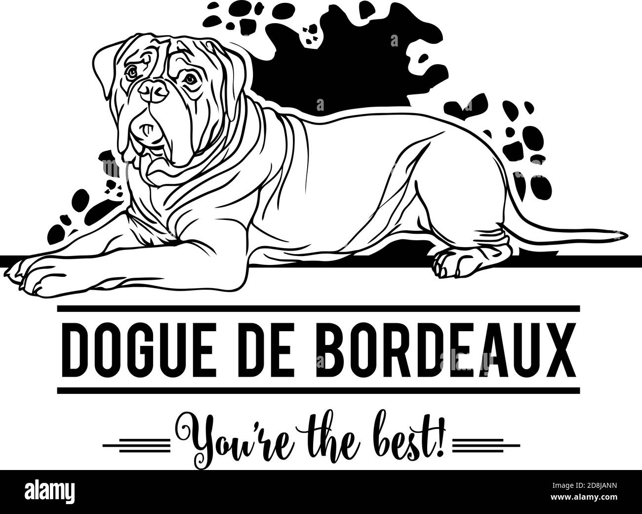 Dogue de Bordeaux cane Felice faccia Paw cucciolo cucciolo Clip Art K-9 Cop Police Logo SVG PNG Clipart Vector Taglio Cricut Illustrazione Vettoriale