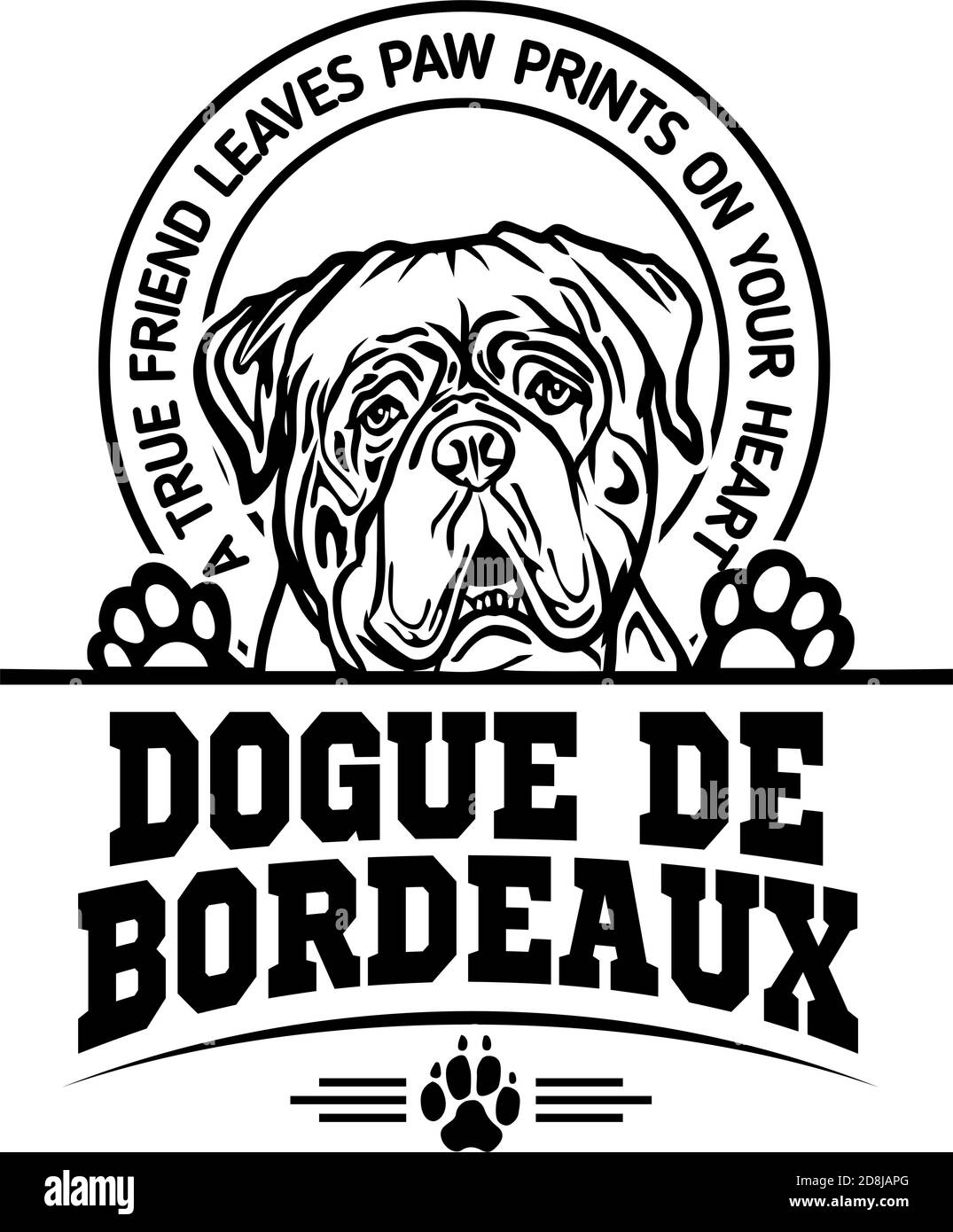 Dogue de Bordeaux cane Felice faccia Paw cucciolo cucciolo Clip Art K-9 Cop Police Logo SVG PNG Clipart Vector Taglio Cricut Illustrazione Vettoriale