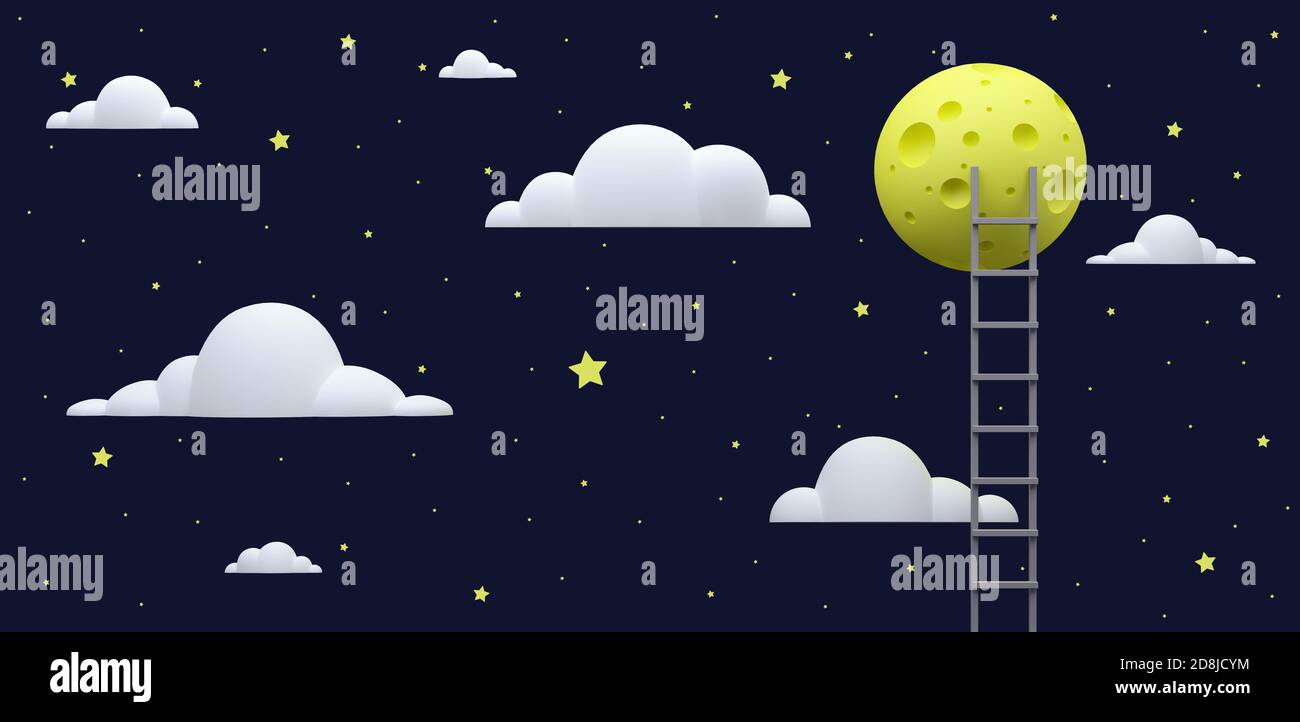 Luna sul cielo, buona notte e sogni dolci 3d rendering illustrazione 3d Foto Stock
