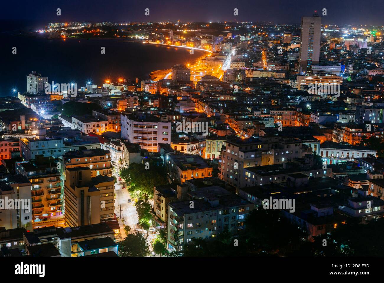 Vista rialzata della Vecchia Avana di notte. La Habana - la Havana, Cuba, America Latina e Caraibi Foto Stock
