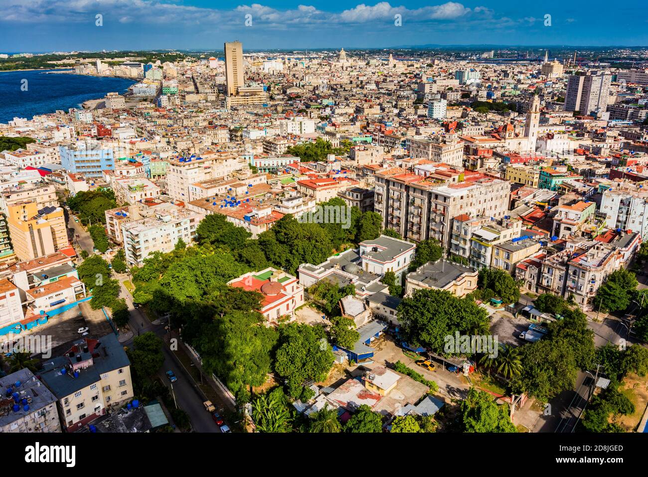 Vista aerea di Old Havana, Centro Habana y El Vedado al tramonto. La Habana - la Havana, Cuba, America Latina e Caraibi Foto Stock