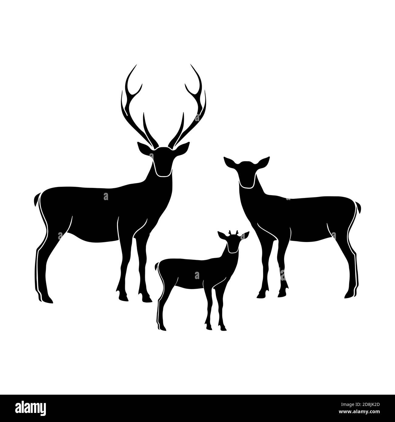 Illustrazione isolata del vettore della famiglia dei cervi. Papà dei cervi , mamma dei cervi e sagome isolate cucite. . Illustrazione vettoriale Illustrazione Vettoriale