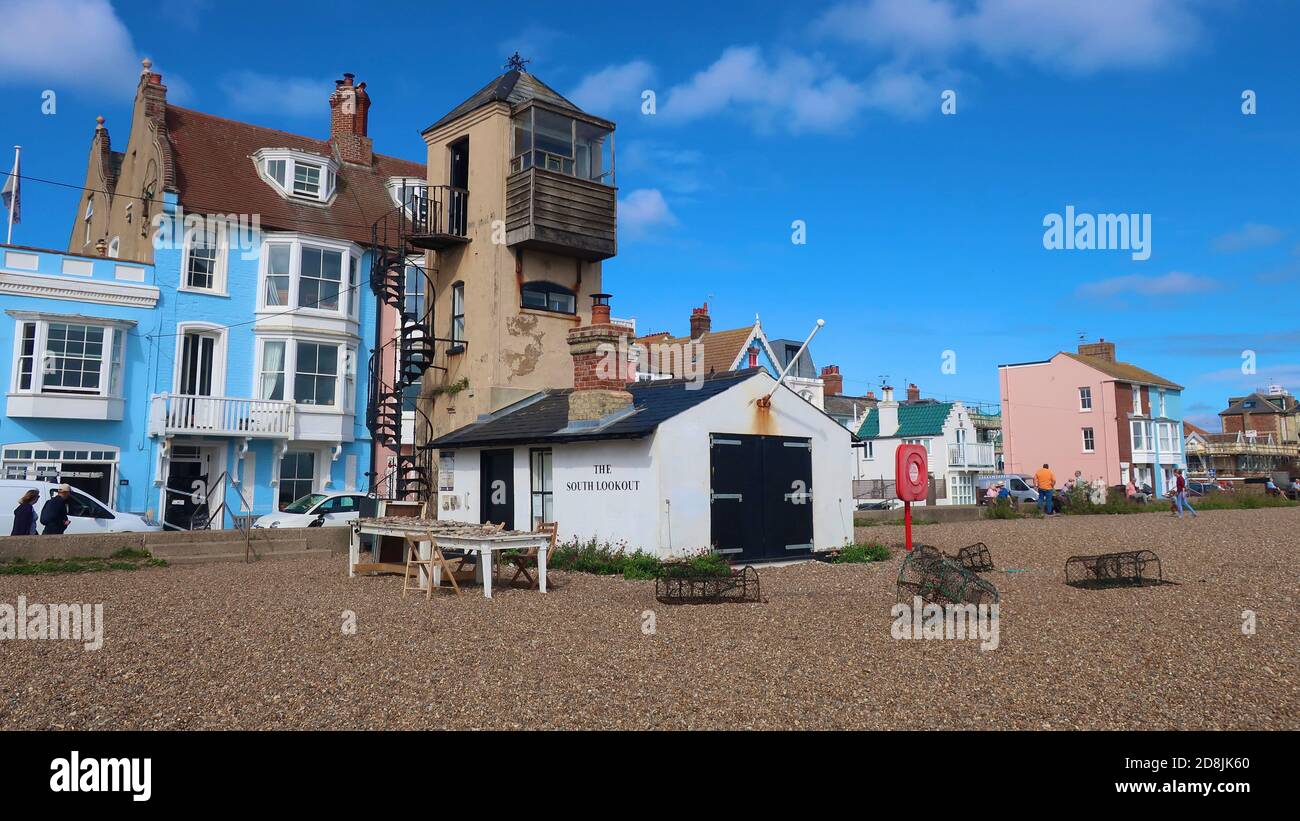 Aldeburgh, Suffolk - 9 settembre 2020: The South Beach Lookout. Foto Stock