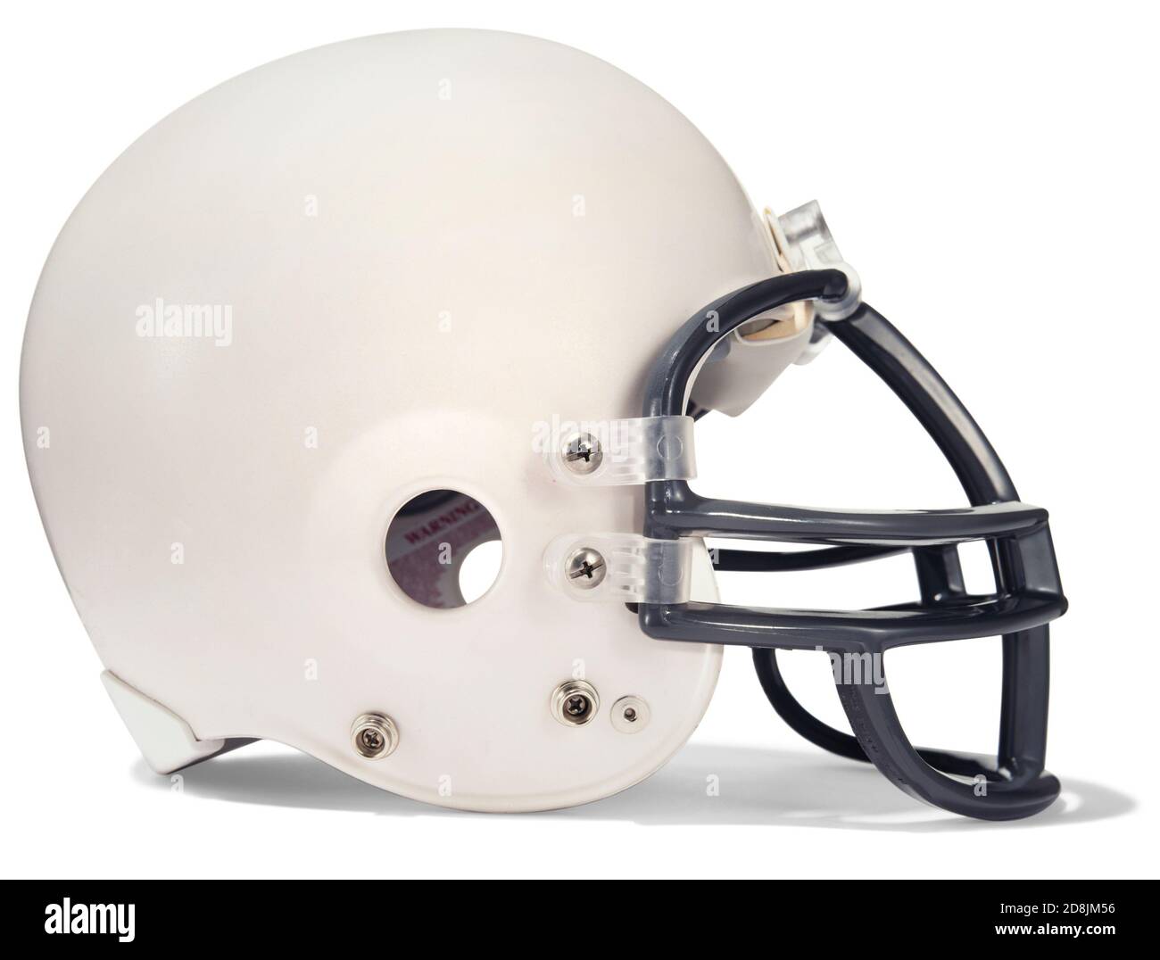 Casco da calcio bianco fotografato su sfondo bianco con un'ombra - rivolto a destra. Foto Stock