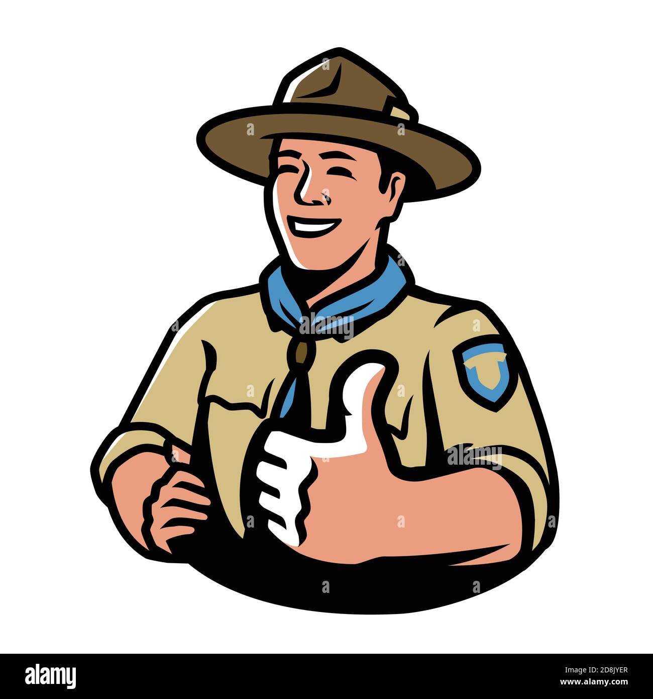 Parcheggia il ranger in uniforme. Scout, simbolo campeggio illustrazione vettoriale Illustrazione Vettoriale