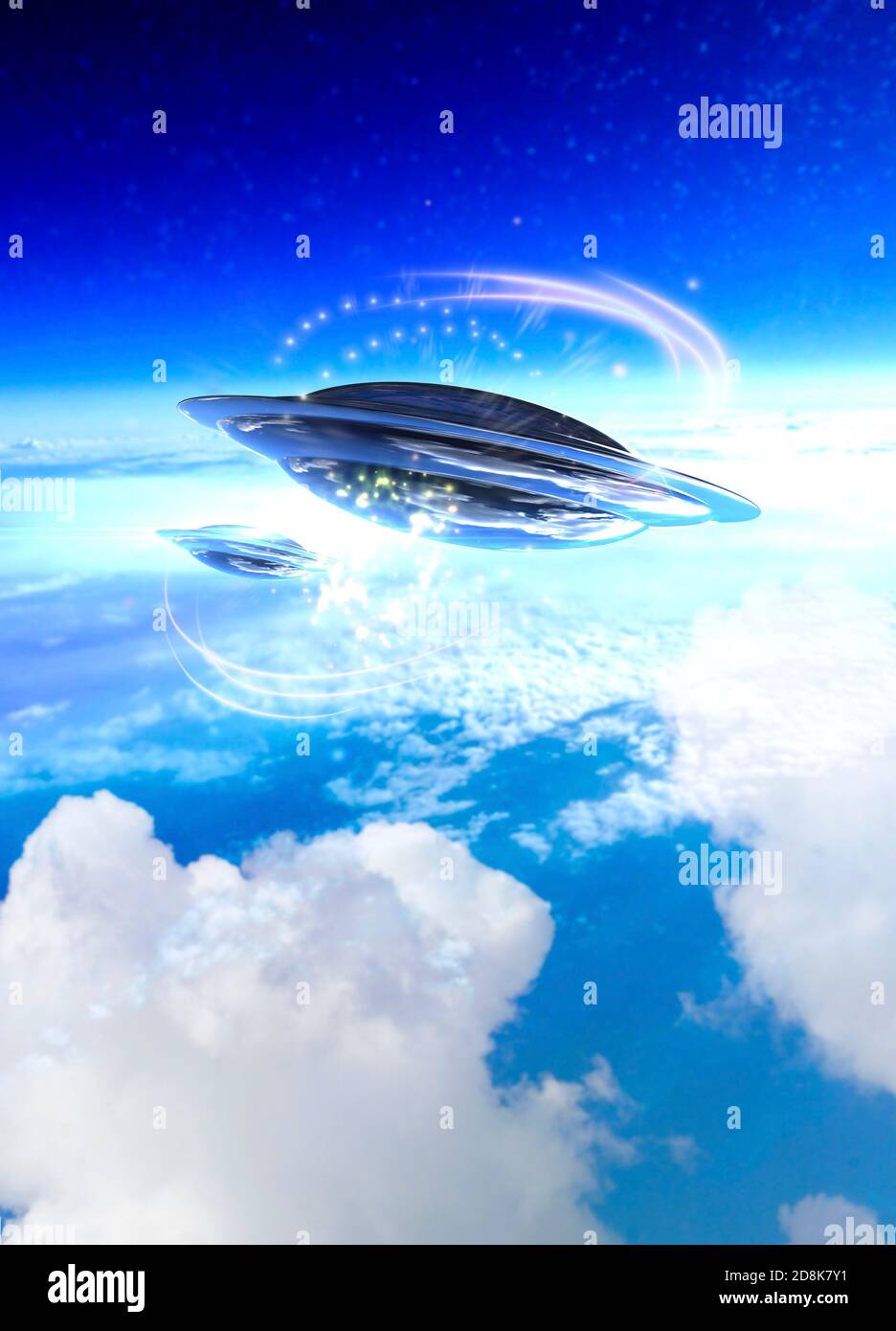 Oggetti volanti non identificati (UFO), illustrazione. Foto Stock