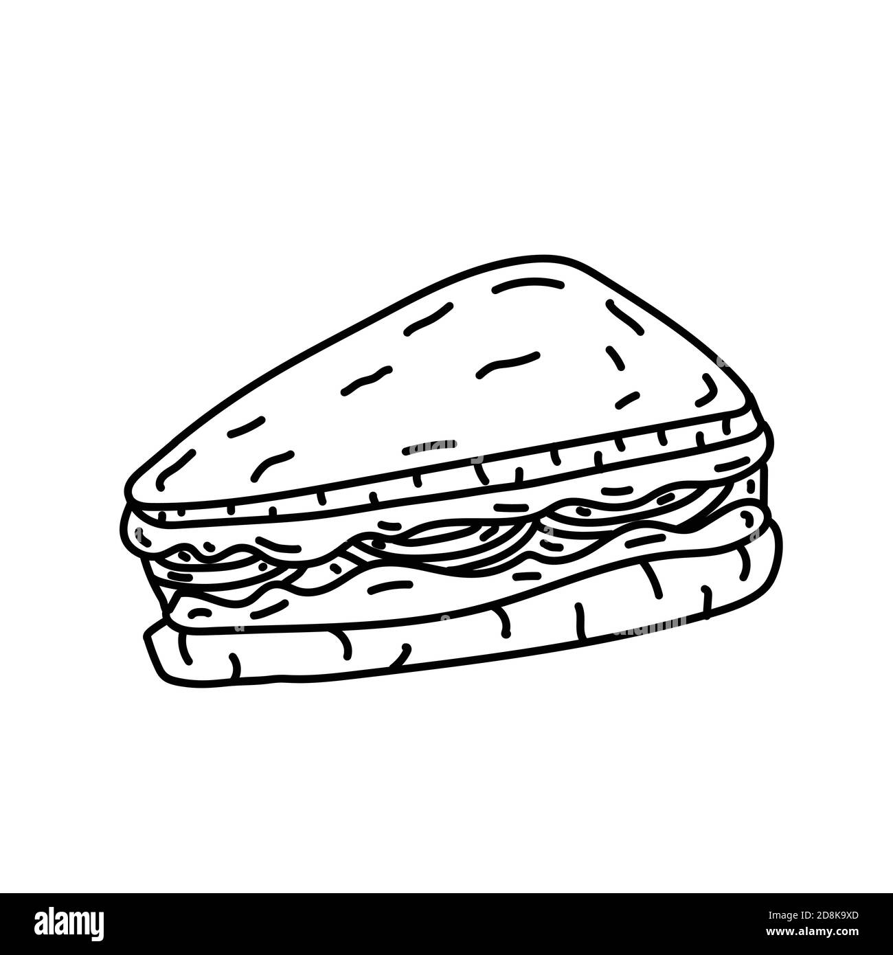 Icona a sandwich. Stile icona Doodle disegnata a mano o Black Outline Illustrazione Vettoriale
