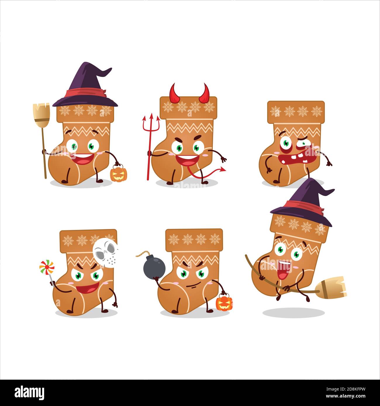 Emoticon di espressione di Halloween con carattere cartoon di cookie calzini Illustrazione Vettoriale