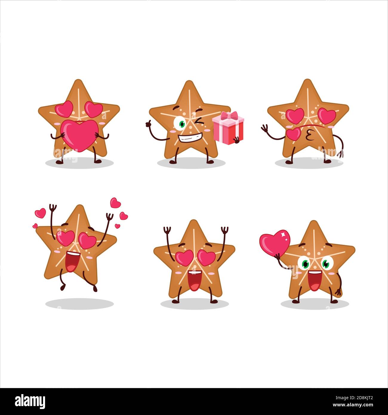 Star cookie personaggio cartoon con amore simpatico emoticon Illustrazione Vettoriale