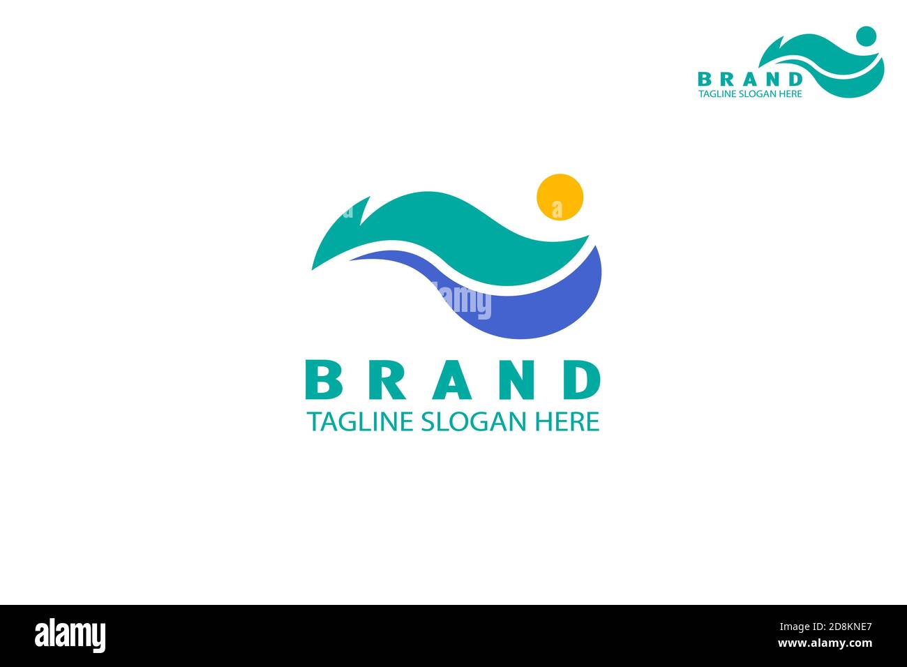 Concetto di design con logo in piuma e natura, adatto per logo fotografici, ambientali e paesaggistici. Illustrazione Vettoriale