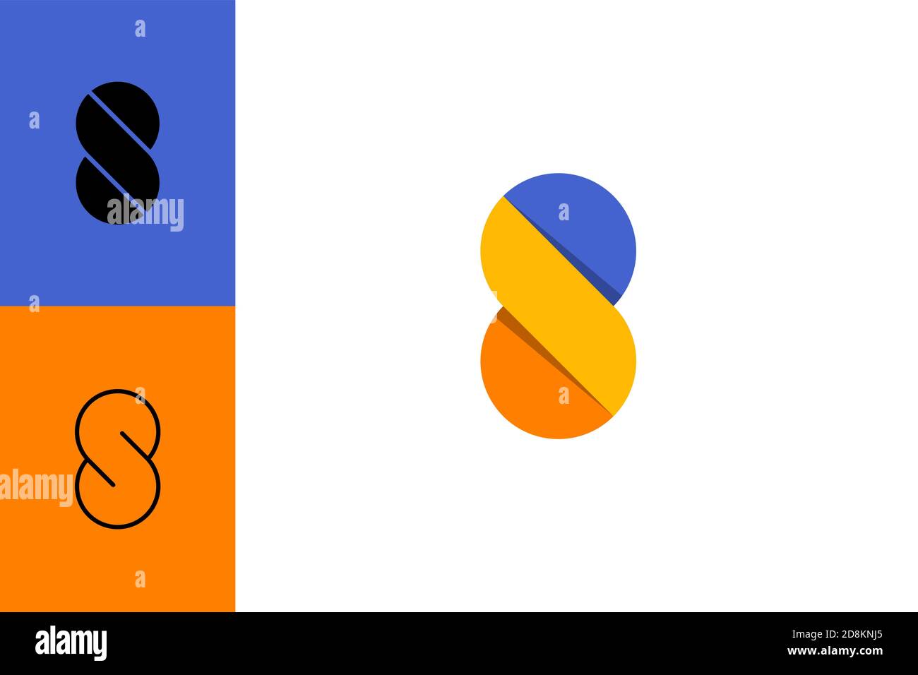 Modello con logo grafico numero 8, design semplice minimalista e creativo. Illustrazione Vettoriale