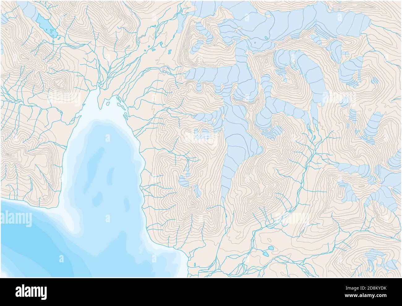 Mappa topografica astratta con linee di contorno e illustrazione dei ghiacciai Illustrazione Vettoriale