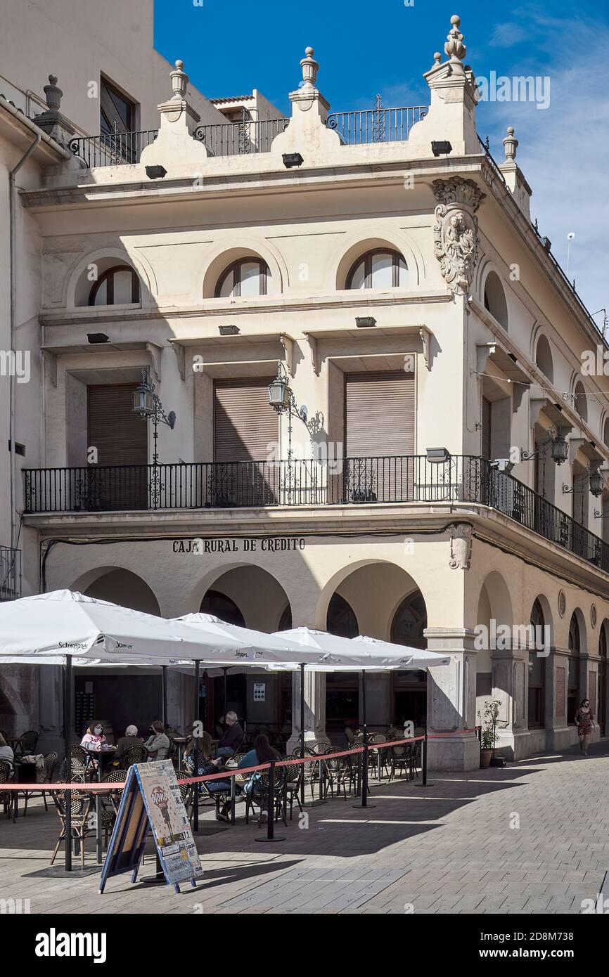 Terrazza esterna del Gran Casino de Vila-Real, edificio storico dei primi del 20 ° secolo, Villarreal, Castellon, Spagna, Europa Foto Stock