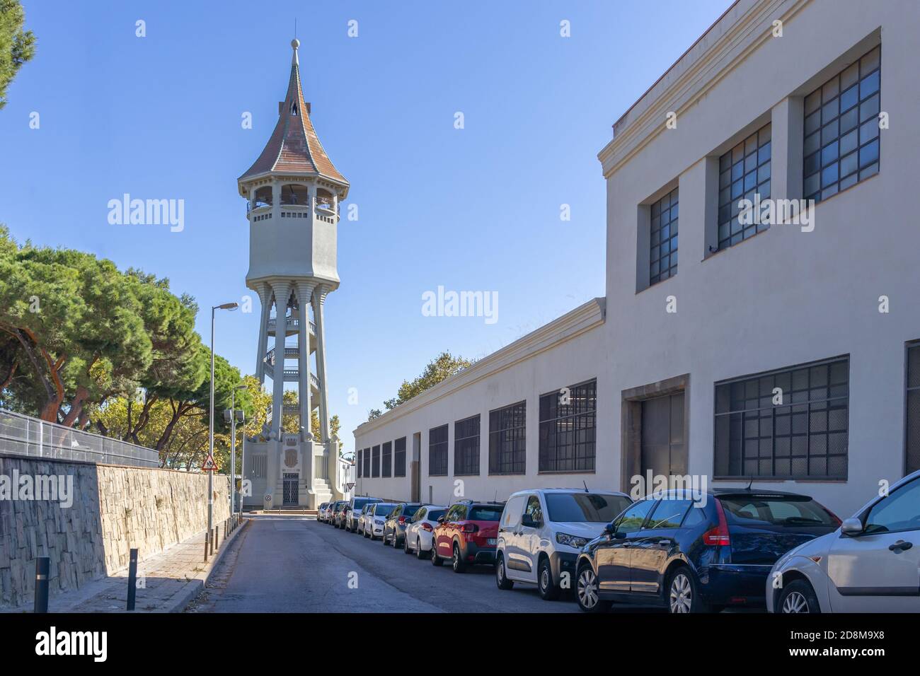 Torre de l'Aigua (torre d'acqua, vecchia cisterna d'acqua) costruita nel 1918, stile Modernisme, Sabadell, Catalogna, Spagna Foto Stock