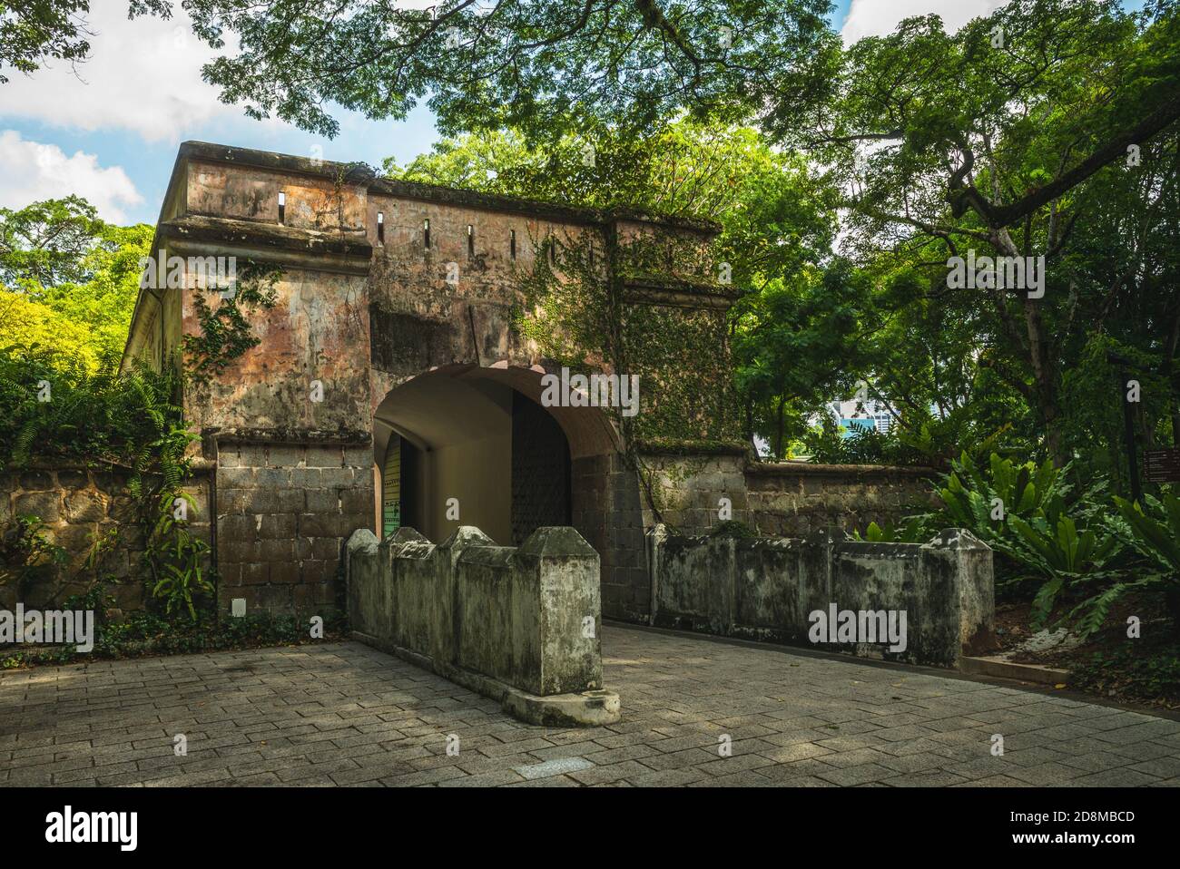 La porta di Fort Canning Hill Park a Singapore Foto Stock