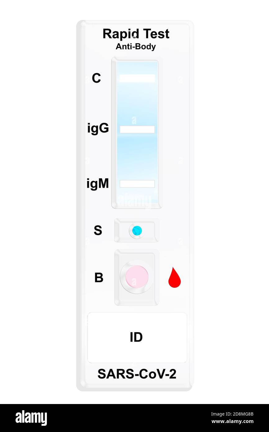 Test rapido Antbody Covid 19 isolato su bianco Foto Stock