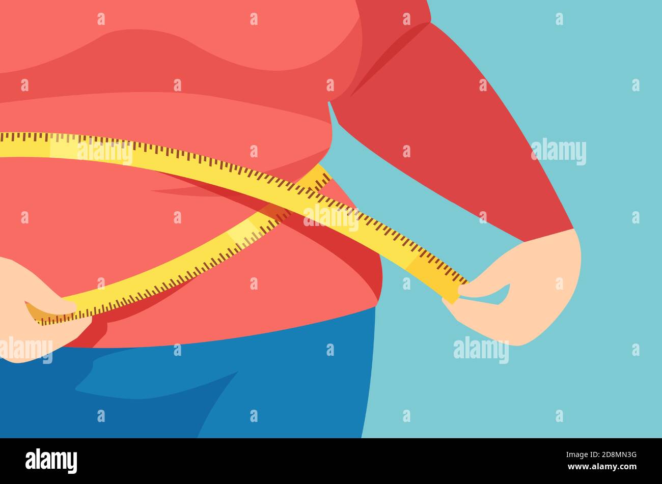 Vettore di una donna sovrappeso che misura la sua linea di cintura Illustrazione Vettoriale