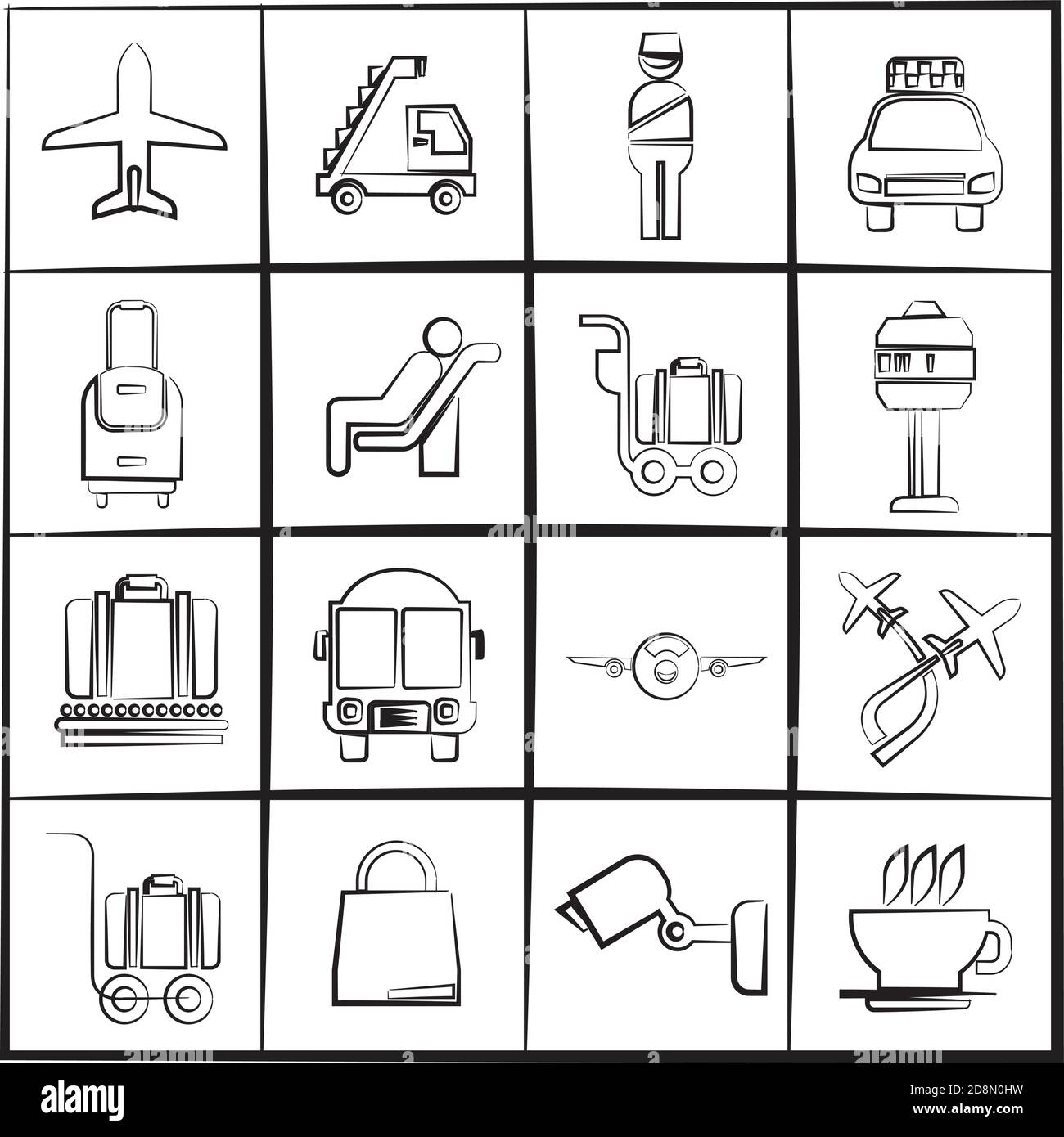 set di icone di schizzo dell'aeroporto Illustrazione Vettoriale